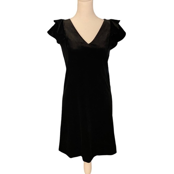 Draper James Women's Velvet Ruffle Shoulder Mini Dress V Neck Black Sizes 0 - Picture 4 of 12